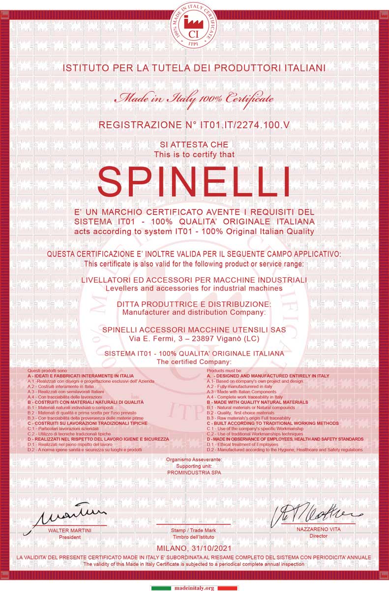 Spinelli Certificazione Sistema IT01 Qualità Italiana Originale v1
